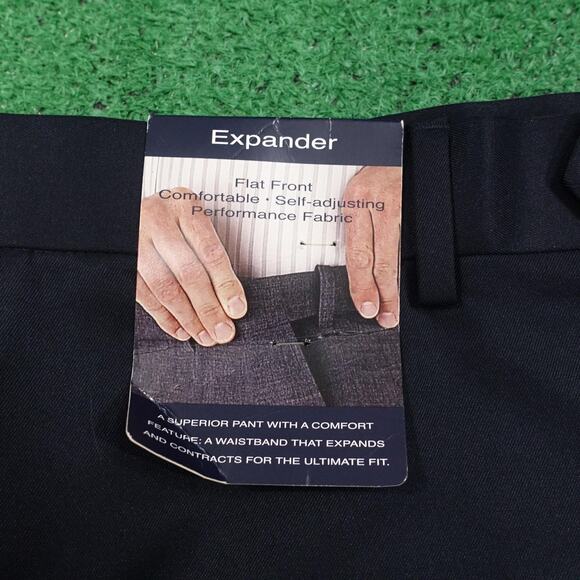 Roundtree & Yorke Pants Mens 40x30 Navy Blue Flat Front Expander Easy Care - Picture 3 of 10